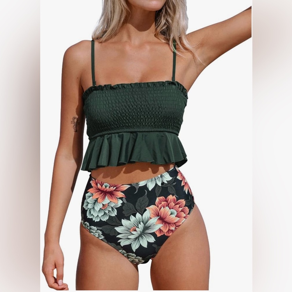 NWT CUPSHE Women's High Waist Bikini Swimsuit Ruffle Two Piece Bathing Suit